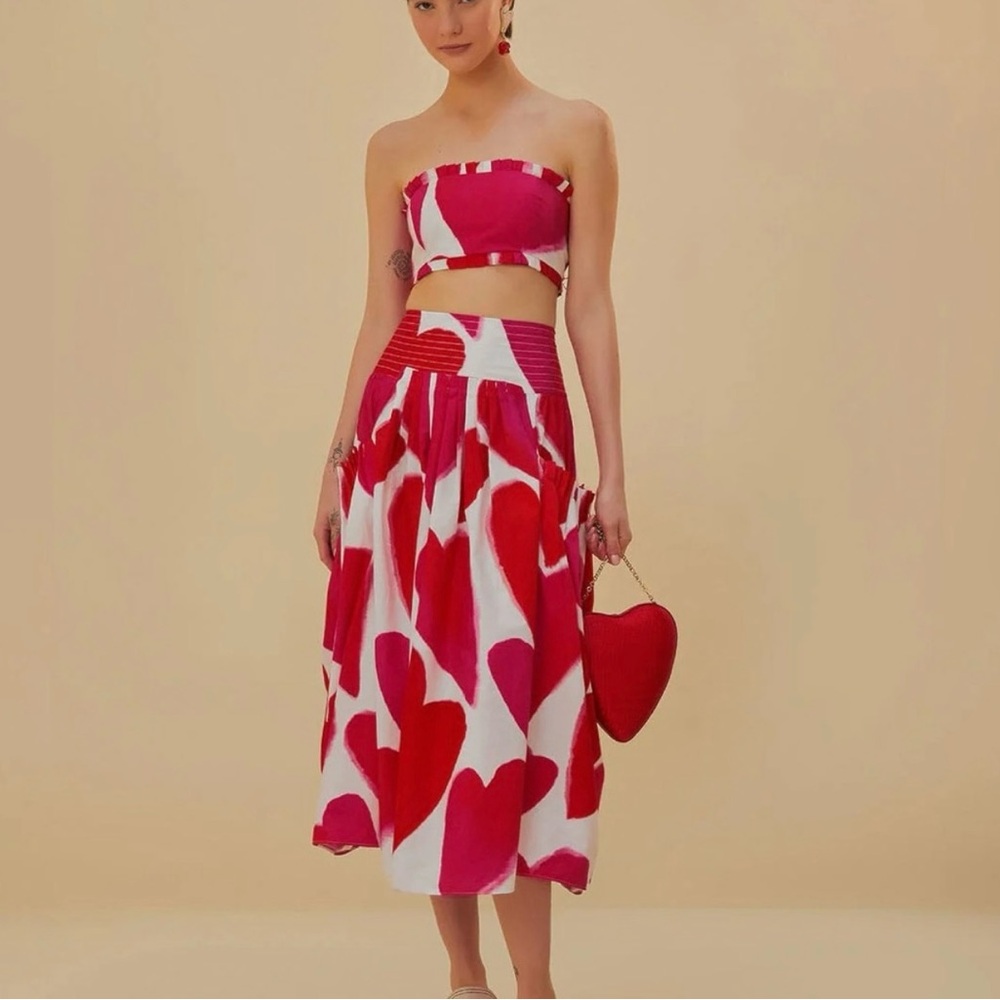 FARM Rio Strapless set in Red and White Heart